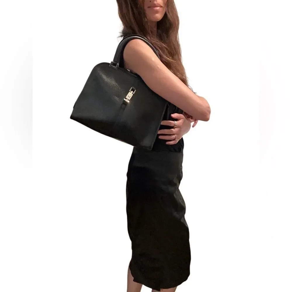 Gucci Black Leather Jackie with piston lock Satchel